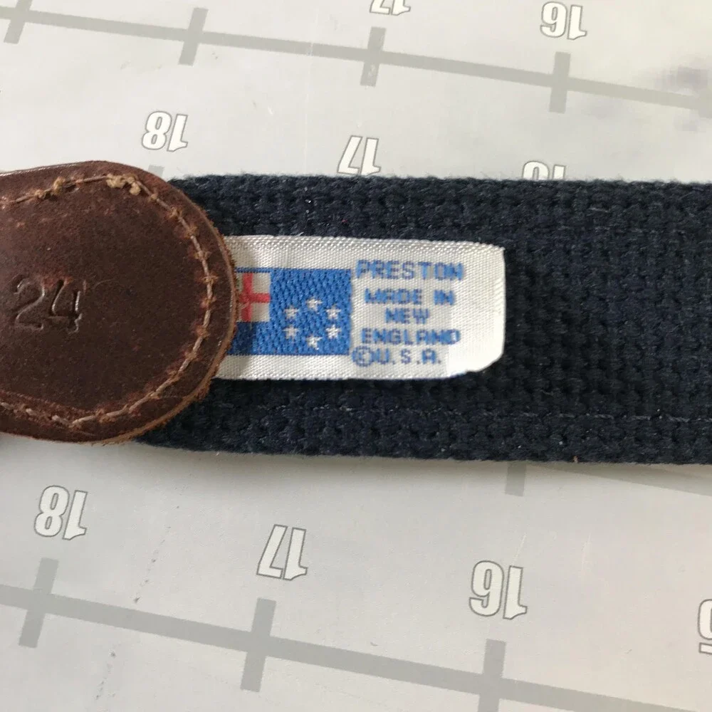 Preston Belt Boys One Size Green Whale Ribbon Navy Web Leather Canvas Made USA